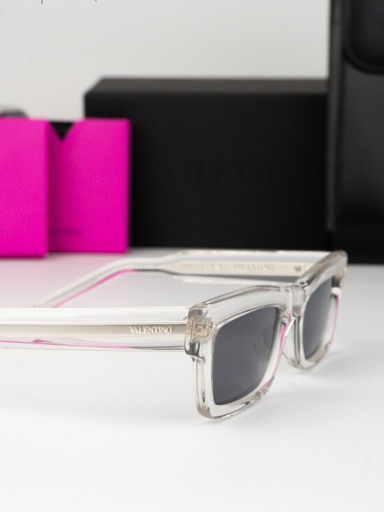 Valentino Women Sunglasses Transparent Grey Rectangle V-SHARP VLS-134 C NEW